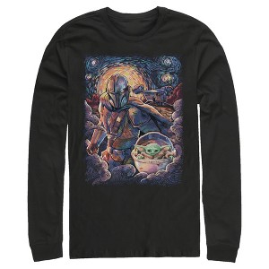 Men's Star Wars The Mandalorian Starry Night Best Friend Portrait Long Sleeve Shirt - 1 of 4