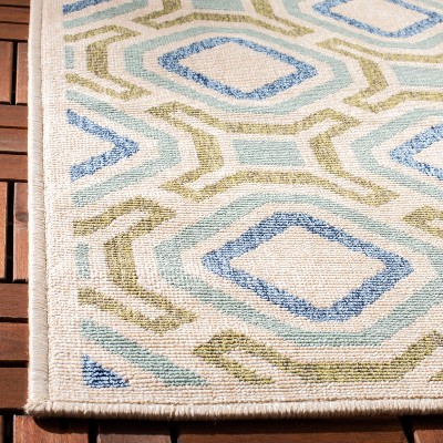 Cream & Green Rectangular Easy-Care Synthetic Area Rug