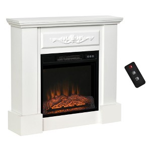 HOMCOM 32" Freestanding Electric Fireplace Heater with LED Log Flame, Overheat Protection and Remote Control, 1400W - 1 of 4