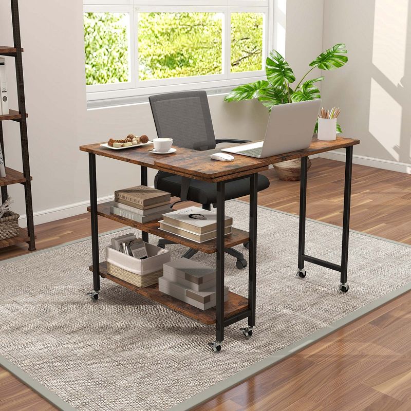 Costway 360° Rotatable Sofa Side Table L-shaped Laptop Desk Snack Table w/ 2-Tier Shelf, 2 of 11