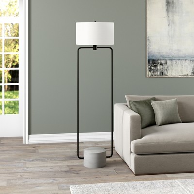 Hudson and Canal 63" Floor Lamp: Blackened Bronze, Concrete Base, Polyester Drum Shade