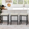 Arceso Bar stools Set of 2, 24 Inch Saddle Backless Faux Leather Counter Height Stools with Black Metal Legs, Light Beige Gray and Black - 3 of 4