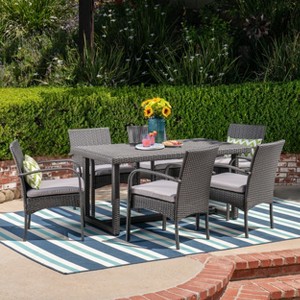 Christopher Knight Home Harlowe Outdoor Wicker 7 Piece Dining Set with Cushion - 1 of 4