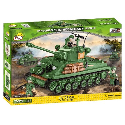 COBI Historical Collection M4A3E8 Sherman Easy Eight Plastic Model Toy Building Blocks for Children Set #2533 745 Pieces and 3 Figures, Multicolor