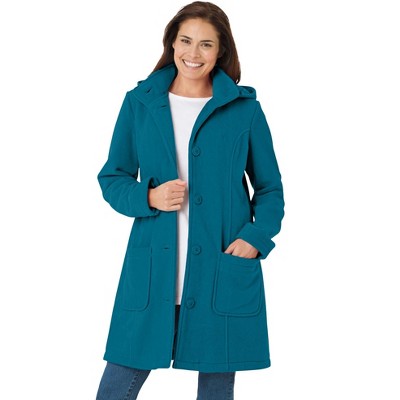 Woman Within Plus Size Hooded A-Line Fleece Coat