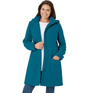 Woman Within Plus Size Hooded A-Line Fleece Coat - 1 of 4