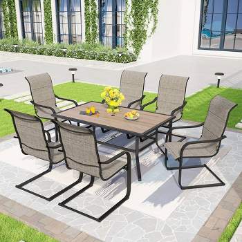 7pc Patio Set with Steel Table with 1.57" Umbrella Hole & Padded Sling C-Spring Arm Chairs - Captiva Designs