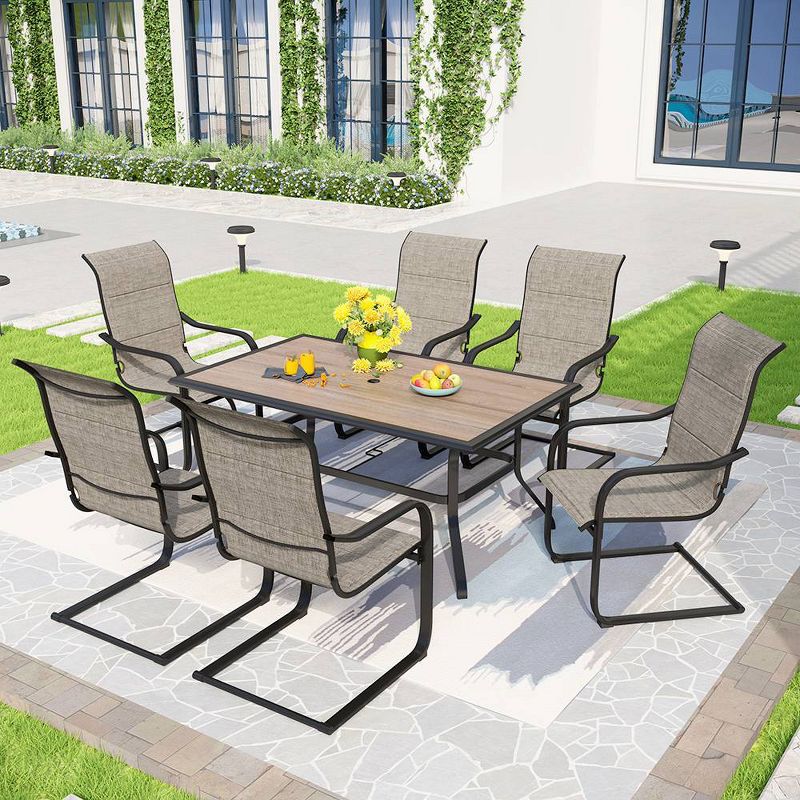 7pc Patio Set with Steel Table with 1.57&#34; Umbrella Hole &#38; Padded Sling C-Spring Arm Chairs - Captiva Designs, 1 of 19