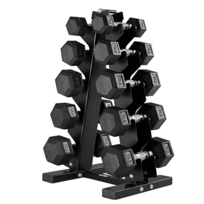 HolaHatha Hexagonal Non Slip Free Hand Dumbbell Weight Training Exercise Set w/ Textured Grips & Folding Storage Rack