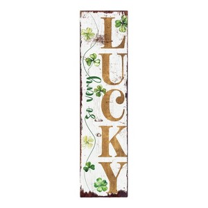 HomeRoots 36" White Gold And Green Solid Wood So Very Lucky Porch Sign - 1 of 4