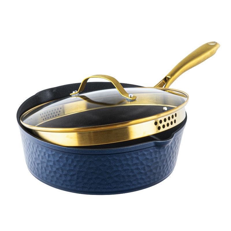 Granitestone Charleston Collection Hammered Navy 4 Qt Deep Saute Nonstick Pan with Lid, 2 of 9