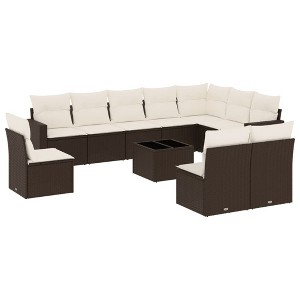 vidaXL 11 Piece Patio Sofa Set with Cushions - Brown and Cream With Table - 1 of 4