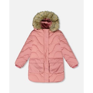 Deux par Deux Girl Long Wavy Quilt Puffy Winter Coat Dusty Pink - 1 of 4