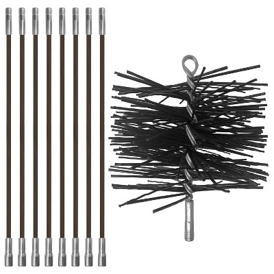 Chromex 24-Ft. Chimney Cleaning Kit with Eight 3-Ft. Fiberglass Rods Kit, 6-In. Premium Poly Brush, and 1/4-In. NPT Fittings in Black