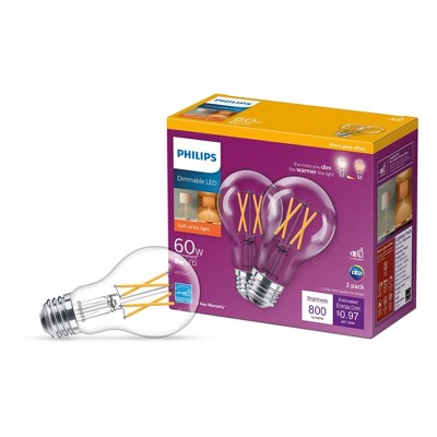 Philips 2pk LED Premium Clear 60W A19 WG Light Bulbs