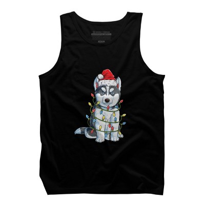 Men's Design By Humans Siberian Husky Santa Christmas Tree Lights Xmas Gifts Boys T-Shi By NekoShop Tank Top