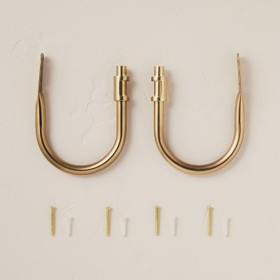 Image of 2ct Antique Finish Curtain Holdback Set Brass - Hearth & Hand™ with Magnolia