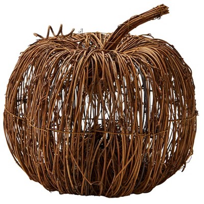 The Lakeside Collection Rattan Lighted Pumpkin - Harvest Halloween Decor for Tabletops, Mantles