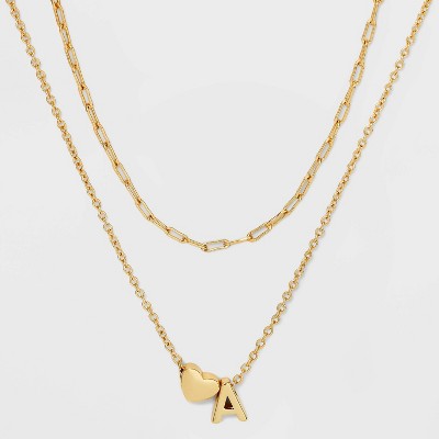 14K Gold Dipped Initial with Heart Chain Necklace - A New Day™ Gold