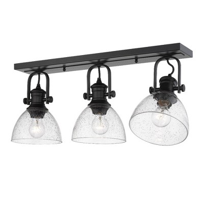 Hines Transitional 3-Light Semi-Flush in Rubbed Bronze with Seeded Glass