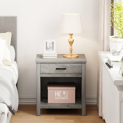 Farmhouse Square Nightstand, Bedside Table with Drawer