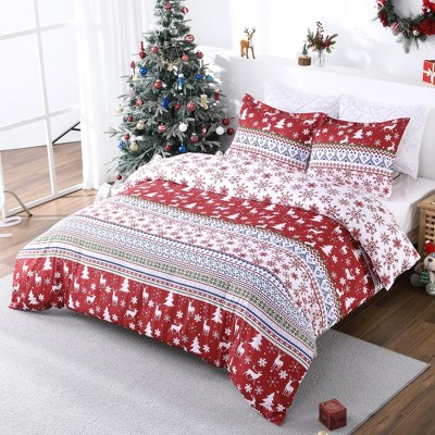 Christmas Duvet Cover Set Full/Queen Size, Reversible Cute Snowflake Microfiber Comforter Quilt Cover with 2 Pillow Shams, Holiday Decor for Bedroom