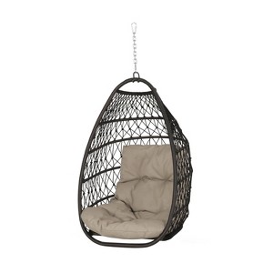 Christopher Knight Home Outdoor Wicker Hanging Basket Chair with Cushions (NO STAND) - 1 of 4