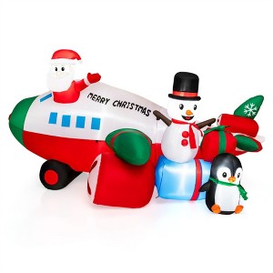 NAYSAYE Inflatable Holiday Decoration Santa Airplane Snowman Penguin Gift for Christmas Yard, White and Red, 108"*84"*60" - 1 of 4
