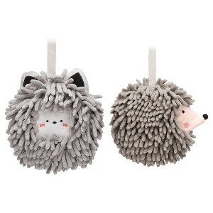 REGALWOVEN Chenille Fuzzy Ball Cute Cartoon Decorative Hand Drying Hanging Hand Towel for Bathroom 7" x 7" 2 Pcs - 1 of 4