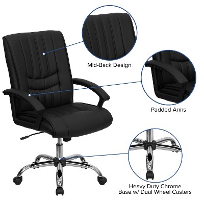 ErgoComfort Black LeatherSoft Mid-Back Swivel Executive Chair