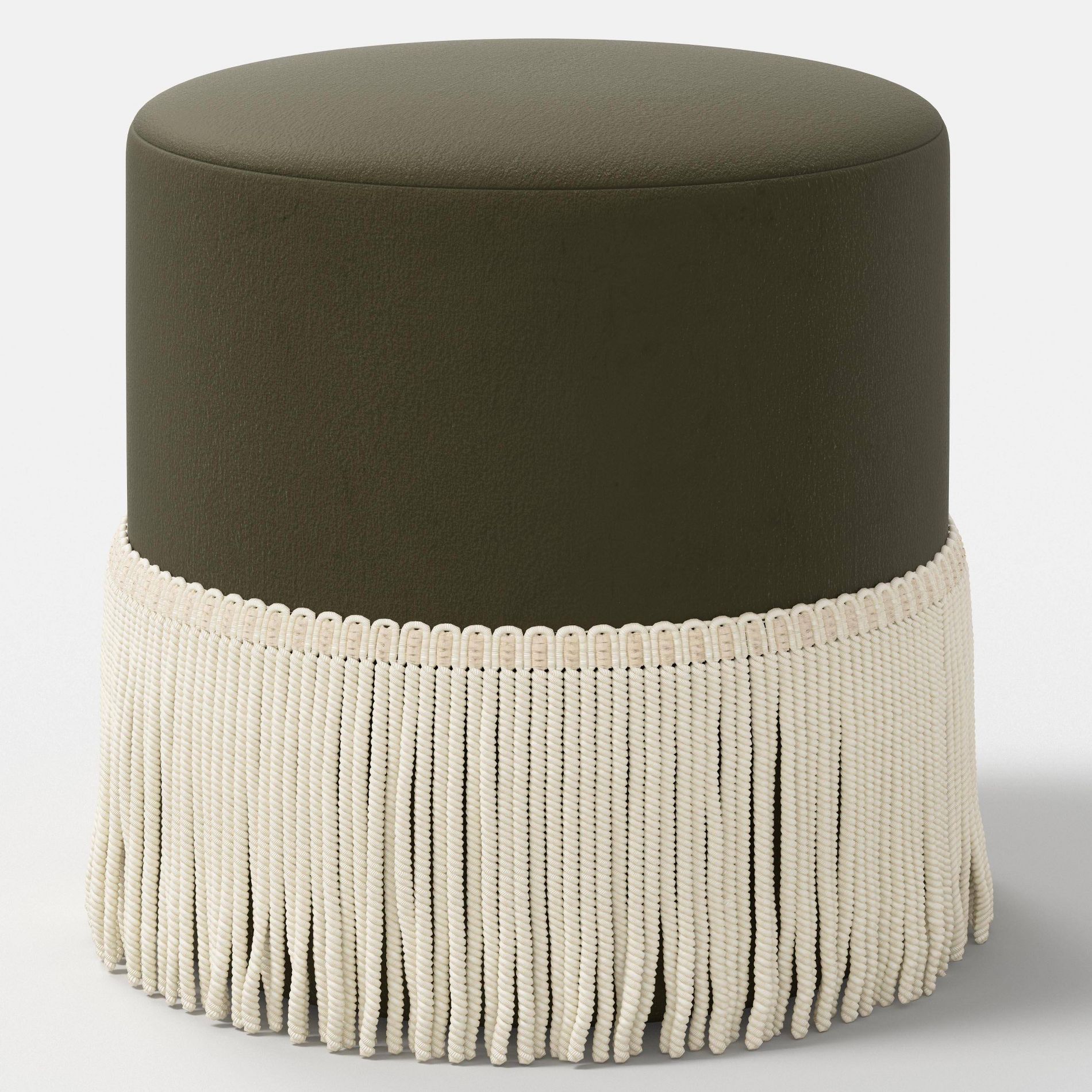Fringe Ottoman Classic Velvet Loden Ivory - Threshold™