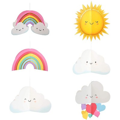 Blue Panda 24-Piece 3D Rainbow & Cloud Paper with Stings Ceiling Party Hanging Decorations