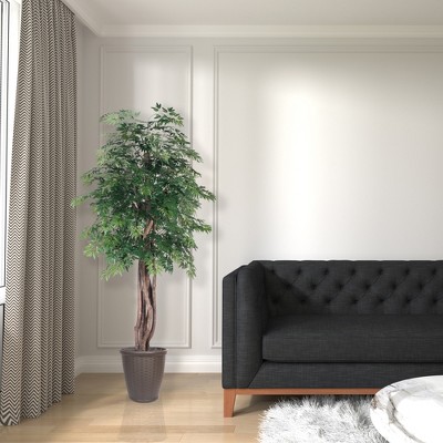 Elegant Silk Ming Aralia 73" Faux Potted Tree with Realistic Dragonwood