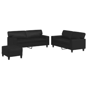 vidaXL Black Faux Leather Sofa Set - Includes Two 2-Seater Loveseats & Footstool, Comfortable Padded Seats with Metal & Plywood Frame for Living Room - 1 of 4