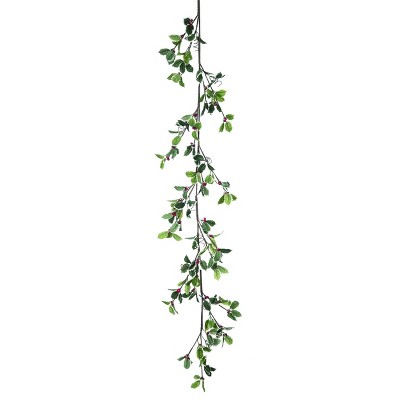 Transpac Fabric 60 in. Green Christmas Nostalgic Holly Garland