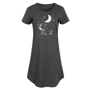 Women's Peanuts Star Gazing Graphic T-shirt Dress - Heather Charcoal - 4X - 1 of 4
