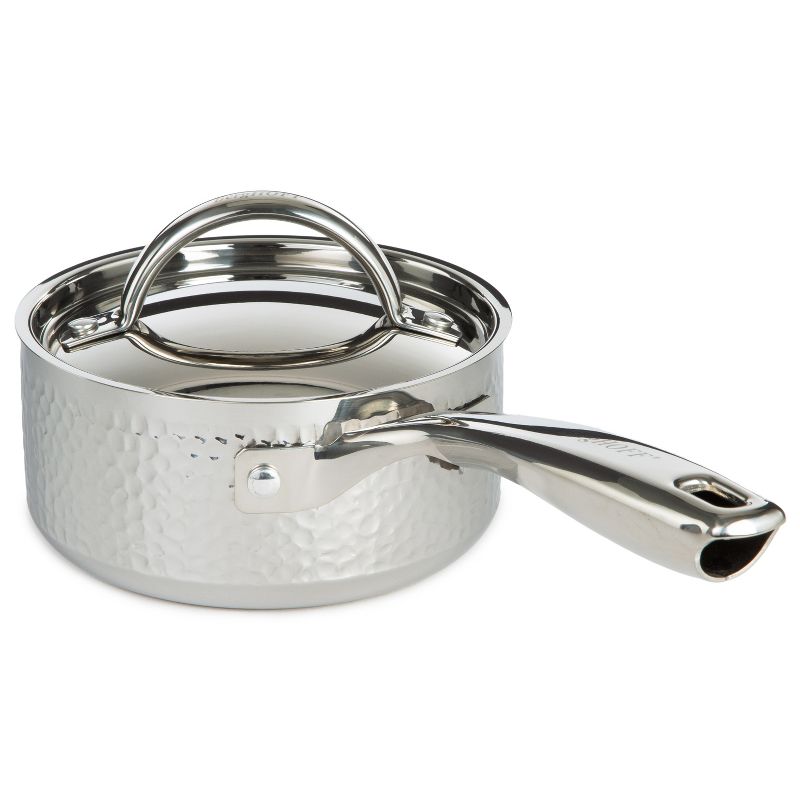 BergHOFF Vintage Tri-Ply Stainless Steel Saucepan With Stainless Steel Lid, Hammered, Silver, 2 of 10