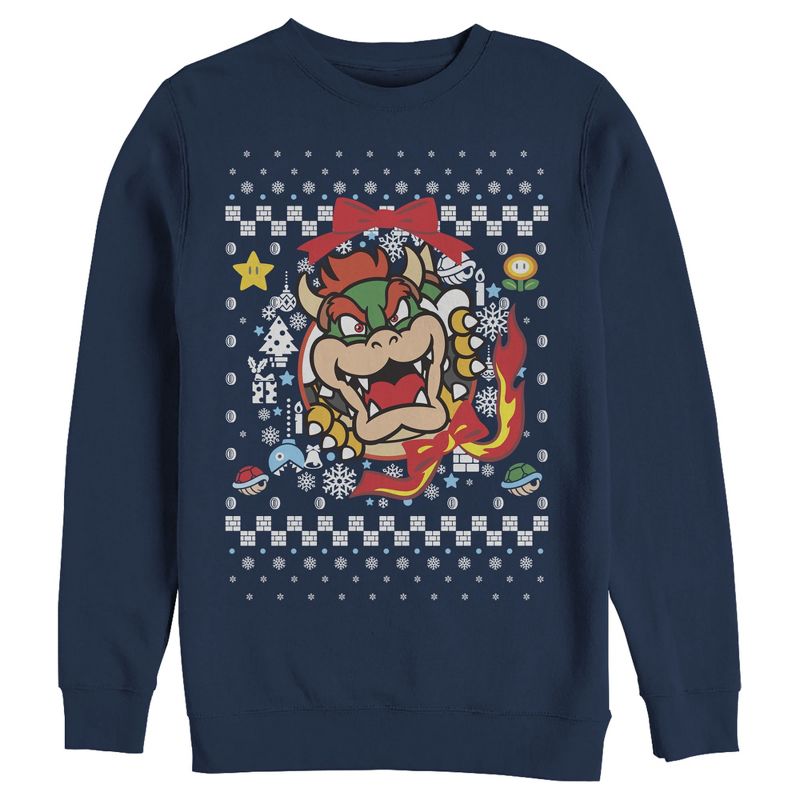 Men's Nintendo Christmas Bowser Wreath Sweatshirt, 1 of 4