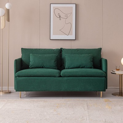 Modern Upholstered Loveseat Sofa,Emerald Cotton Linen---63.8",Modern Appearance Design