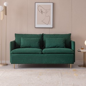 Modern Upholstered Loveseat Sofa,Emerald Cotton Linen---63.8",Modern Appearance Design - 1 of 4