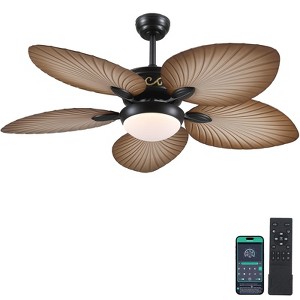 Kviflon 52 Inch Tropical Ceiling Fan with Dimmable LED Light and Remote Control, Palm Leaf Blades, Indoor/Outdoor, Reversible Motor, 6 Speeds - 1 of 4