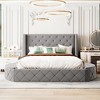 Queen Velvet Platform Bed with Wingback Headboard, Storage Platform Bed Frame with Drawer and 2 Side Storage Stool - 2 of 4