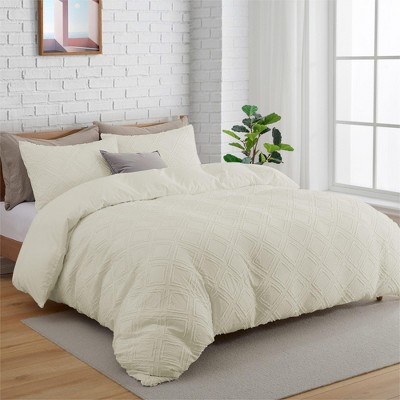 Peace Nest Tufted Clipped Jacquard Geometric Duvet Cover & Pillowcase ...