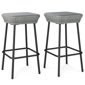 Tangkula 29.5" Metal Bar Height Stools Set of 2 w/ Rattan Seat & Footrest for Backyard - 1 of 4