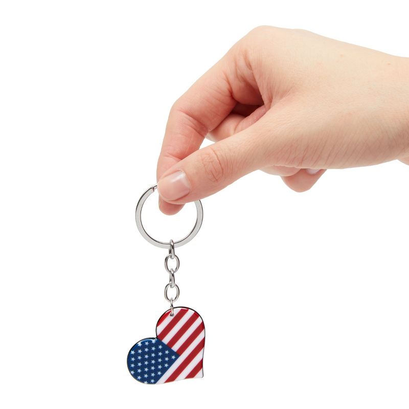 Juvale 24 Pack American Flag Metal Keychain, USA Heart Enamel Keychain, Party Favors Souvenir Gifts for 4th of July, 2 x 4 in, 3 of 6