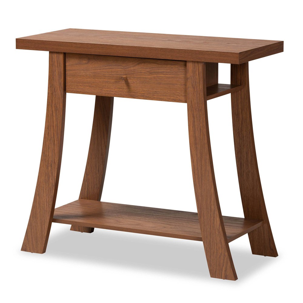 Photos - Coffee Table Herman Wood 1 Drawer Console Table Walnut Brown - Baxton Studio