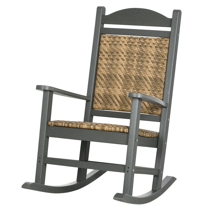 Outsunny Outdoor Rocking Chair, Traditional Wicker Porch Rocker w/ Padded Seat, Breathable Backrest, HDPE Frame with PE Rattan, Dark Gray, 4 of 7