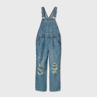 Women's Oversized Distressed Overalls - Wild Fable™ Medium Wash XS