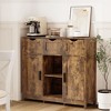 UNISOAR Storage Cabinets Wooden Floor Cabinet with Drawers and Shelves Storage Cabinets Black/White/Vintage/Gray - 2 of 4