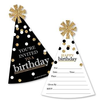 Big Dot of Happiness Adult Happy Birthday - Gold - Shaped Fill-in Invitations - Birthday Party Invitation Cards with Envelopes - Set of 12